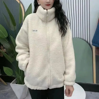 Lamb Velvet Jacket Women's Thickened Zipper Hoodie Fashionable Warm Winter New Arrival 2025 Spring Loose Fit Long Sleeve