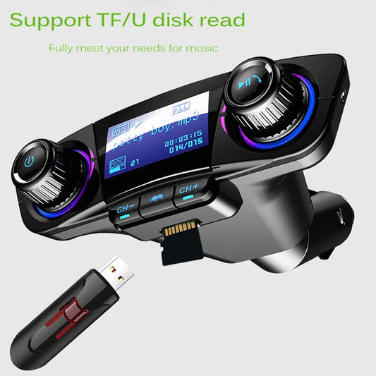 Car Bluetooth Charger FM Transmitter Mp3 Player Auto Wireless Handsfree Dual USB Charger LED Screen Bluetooth 5.0 Car Adapter