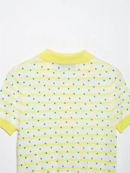 Women's Top 2026 New Fashion Summer Polka Dot Striped Knit Top Elegant Chic Vacation Style Ladies Top