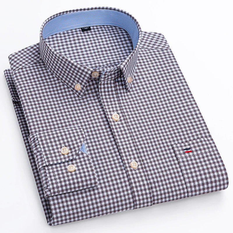 Quality 100% Cotton Oxford Shirt For Mens Long Sleeve Casual Business Regular-Fit Formal Dress Shirts Social Blouse Male Clothes