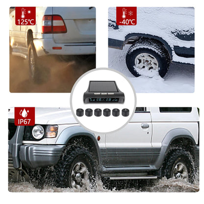 Solar Power TMPS LCD Display With 6 External Sensors For Truck Bus Car Tire Pressure Monitoring LCD Security Alarm