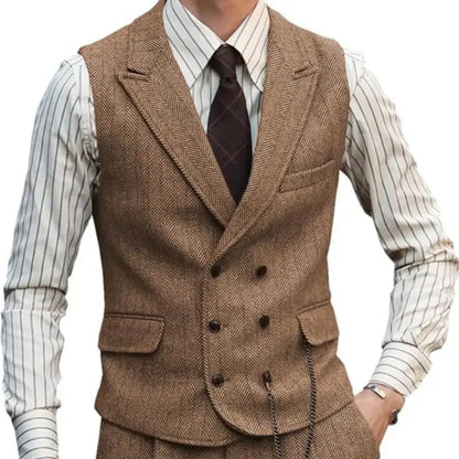 Men Vest Brown Suede Leather Gentleman Business Waistcoat Vintage Regular Slim Autumn Winter Banquet Men's Suit Vest