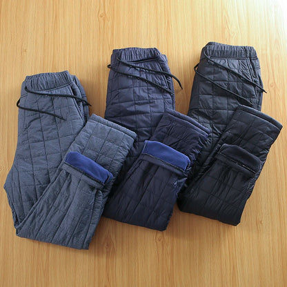Thickened Fleece Men's Casual Straight Leg Cotton Pants Warm Elastic Waist Pure Color Autumn Winter Leisure Trousers