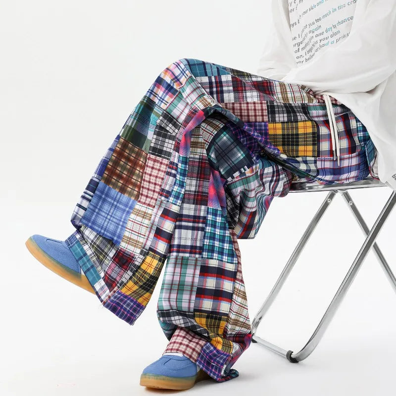 LEOSOXS American-style wasteland-inspired patchwork pants, cool and laid-back wide-leg pants, hip-hop loose casual pants for men