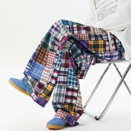 LEOSOXS American-style wasteland-inspired patchwork pants, cool and laid-back wide-leg pants, hip-hop loose casual pants for men