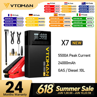 VTOMAN X7 Car Jump Starter 4250A Car Power Bank 4 In 1 with Air Compressor Car Starter Booster for 12V 10L Gas/Diesel
