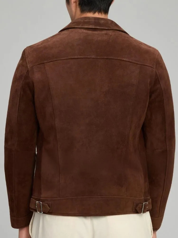 Retro Casual Long Sleeves Lapel Genuine Leather Jacket High Quality Solid Color Male Zipper Slim Sheepskin Suede Outerwear