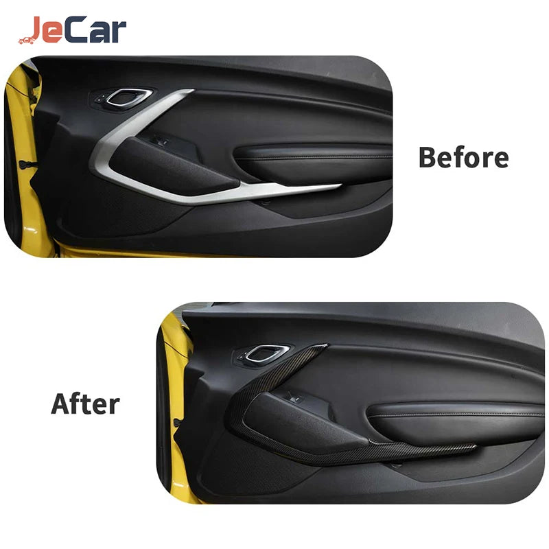 JeCar Carbon Fiber Car Interior Door Strips Decor Protect Cover Trim Stickers ABS For Chevy Camaro 2016 UP Inner Accessories