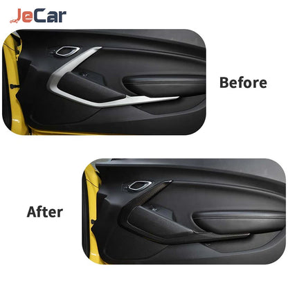 JeCar Carbon Fiber Car Interior Door Strips Decor Protect Cover Trim Stickers ABS For Chevy Camaro 2016 UP Inner Accessories