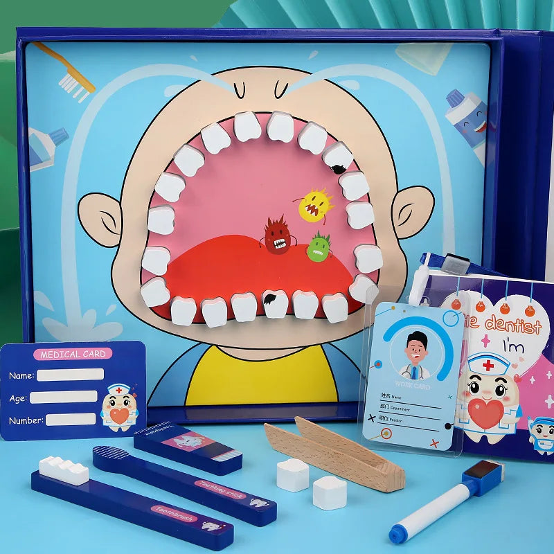 Childrens Wooden Realistic Pretend Play Dentist Role Playing Educational Early Childhood Toys Doctor Set for Kids Birthday Gifts