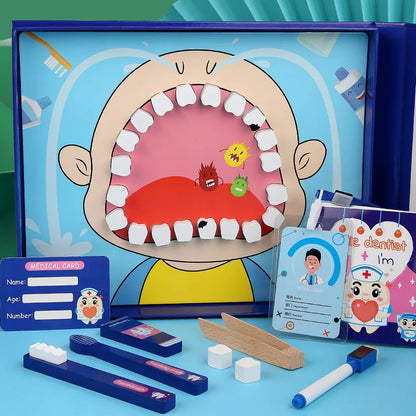 Childrens Wooden Realistic Pretend Play Dentist Role Playing Educational Early Childhood Toys Doctor Set for Kids Birthday Gifts