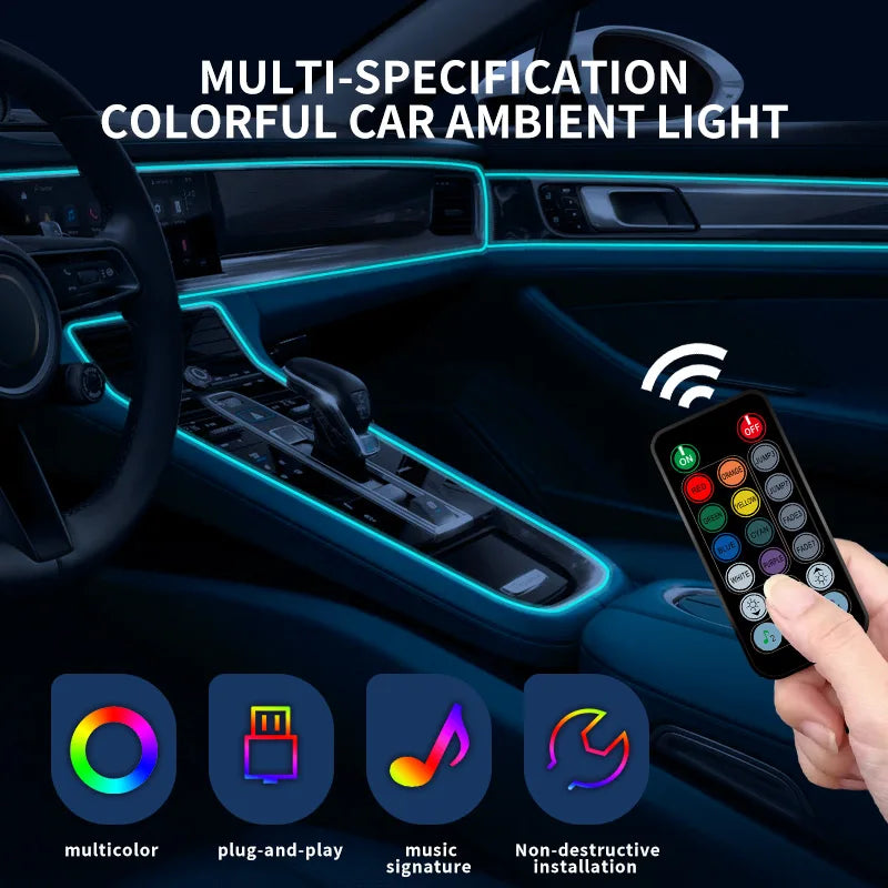 Car Interior Led Decorative Lamp Remote App EL Wiring Neon Strip For Auto DIY Flexible Ambient Light USB Party Atmosphere Diode