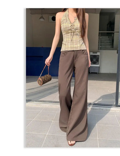 Spring 2026 Anti-wrinkle Flared Black Slimming Casual Pants New Thin Low-waisted Loose Flared Pants