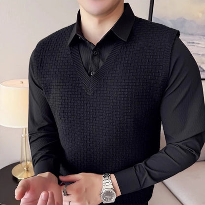 Autumn and Winter Men's V - Neck Knitted  Vest Business Casual Men's Daily Commute Knit Sweater