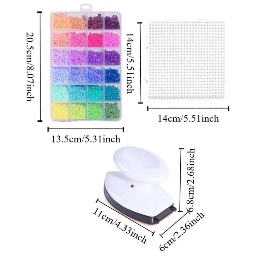 Colorful Bean Splicing Material Package DIY Pegboard Sheets Bean Splicing Tool Iron Storage Box Iron-on Bead Craft Kit Kids Gift