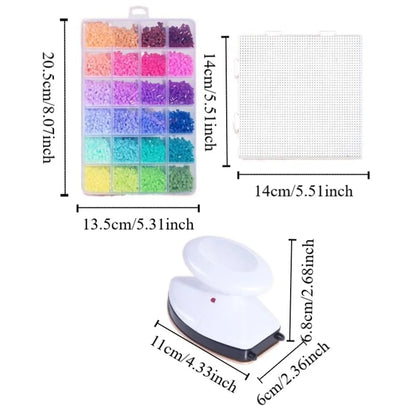 Colorful Bean Splicing Material Package DIY Pegboard Sheets Bean Splicing Tool Iron Storage Box Iron-on Bead Craft Kit Kids Gift
