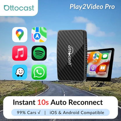 Ottocast Play2video Pro AI Box Wireless Carplay Android Auto Adapter Netflix Dongle Video Playback 1080p Screen Mirror for Cars