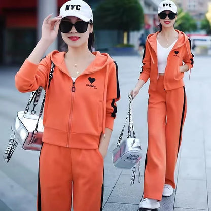 Fashionable Casual Sportswear Set 2026 New Style Slimming Wide Leg Pants Autumn Trendy Two Piece Suit Polyester Fabric