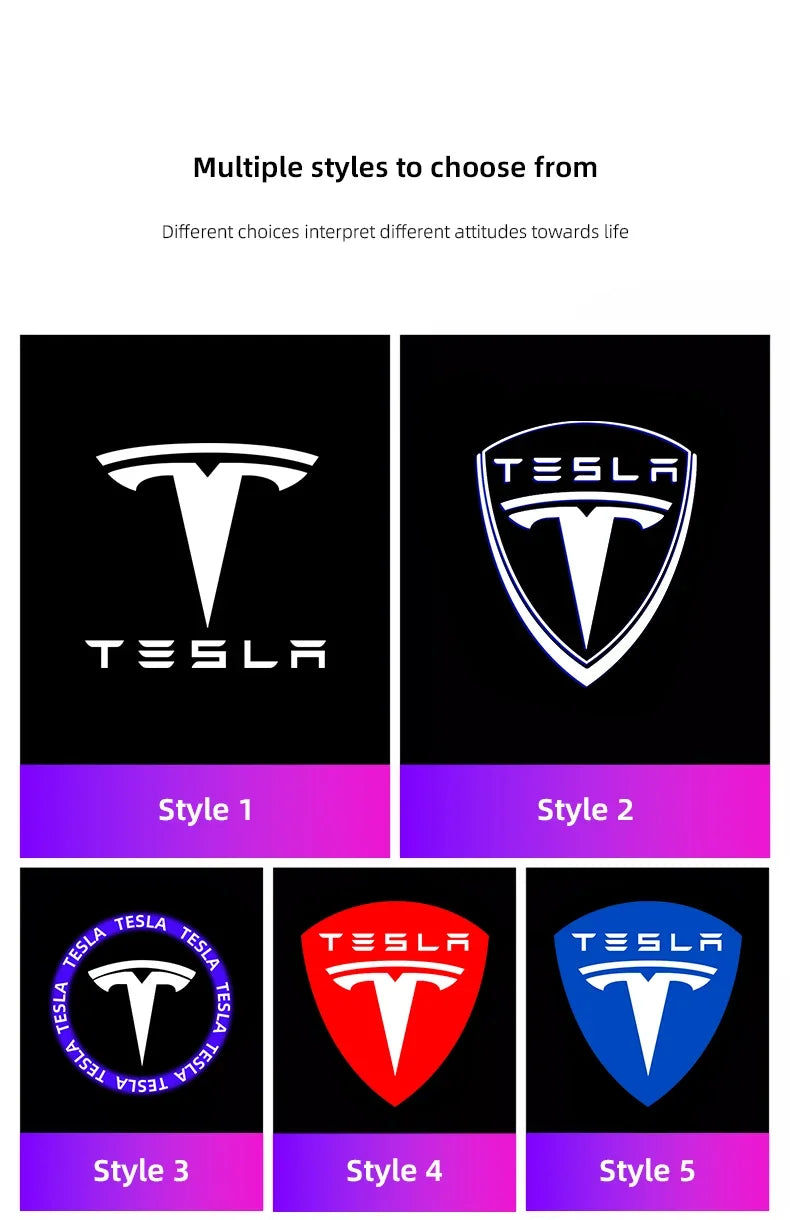 2/4Pcs Car Door Projector Lamps HD LED Welcome Lights Accessories For Tesla Model-Y Model-3 Model-X Model-S Cybertruck Roadster