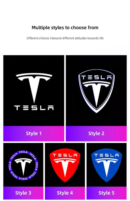 2/4Pcs Car Door Projector Lamps HD LED Welcome Lights Accessories For Tesla Model-Y Model-3 Model-X Model-S Cybertruck Roadster