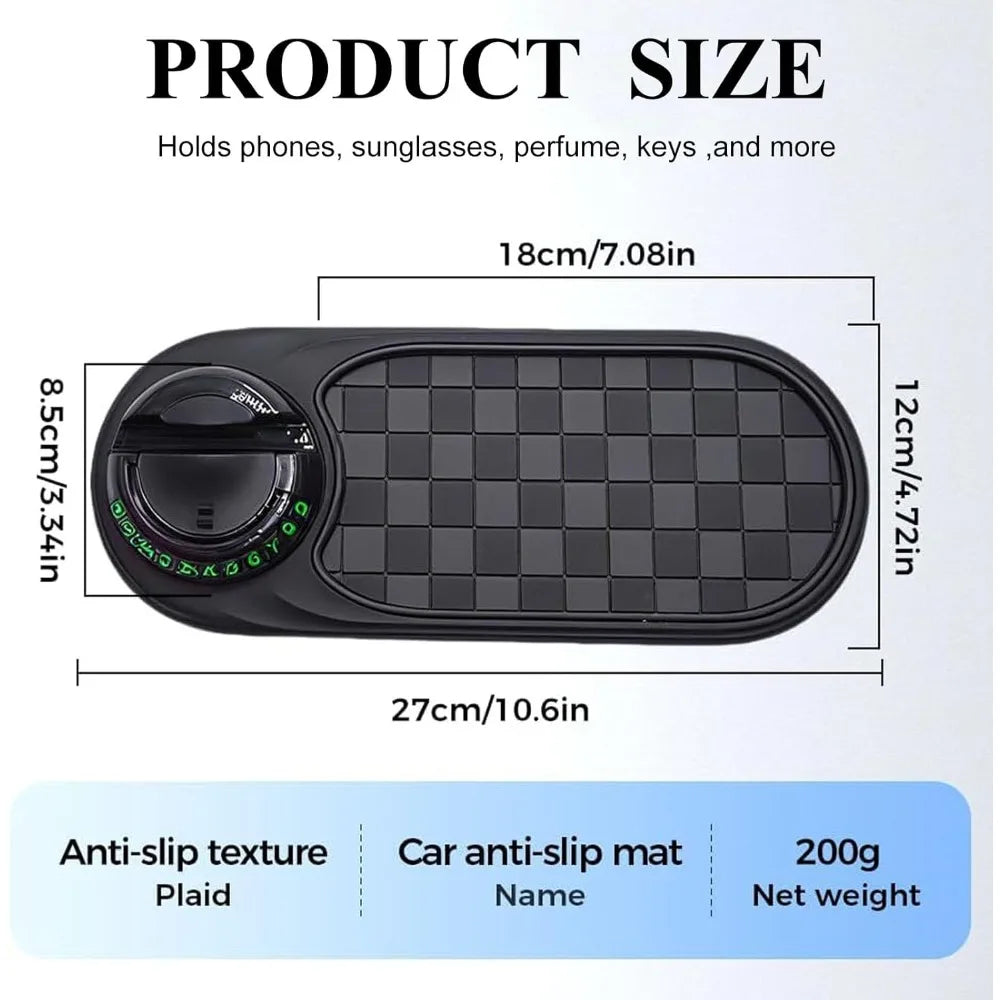 Car Anti-Slip Mat, Rotatable Anti Skid Car Dashboard Pad with Temporary Parking Numbe, Car Anti Slip Mat Phone Holder