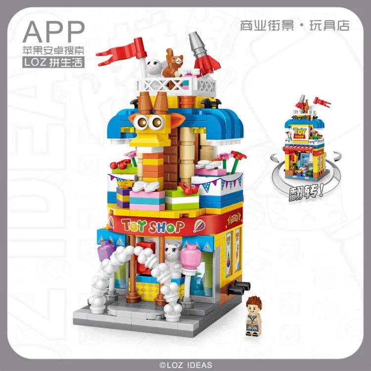 LOZ Blocks FUN Ideas Mini Street Store Toy Small Flower Pisa Shop Brinquedos MOC City House Food Building Bricks Girl Gifts