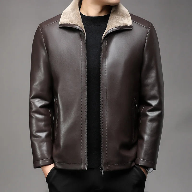 Winter Sheepskin Fleece Leather Coat Business Fleece Collar Thickened Leather Coat