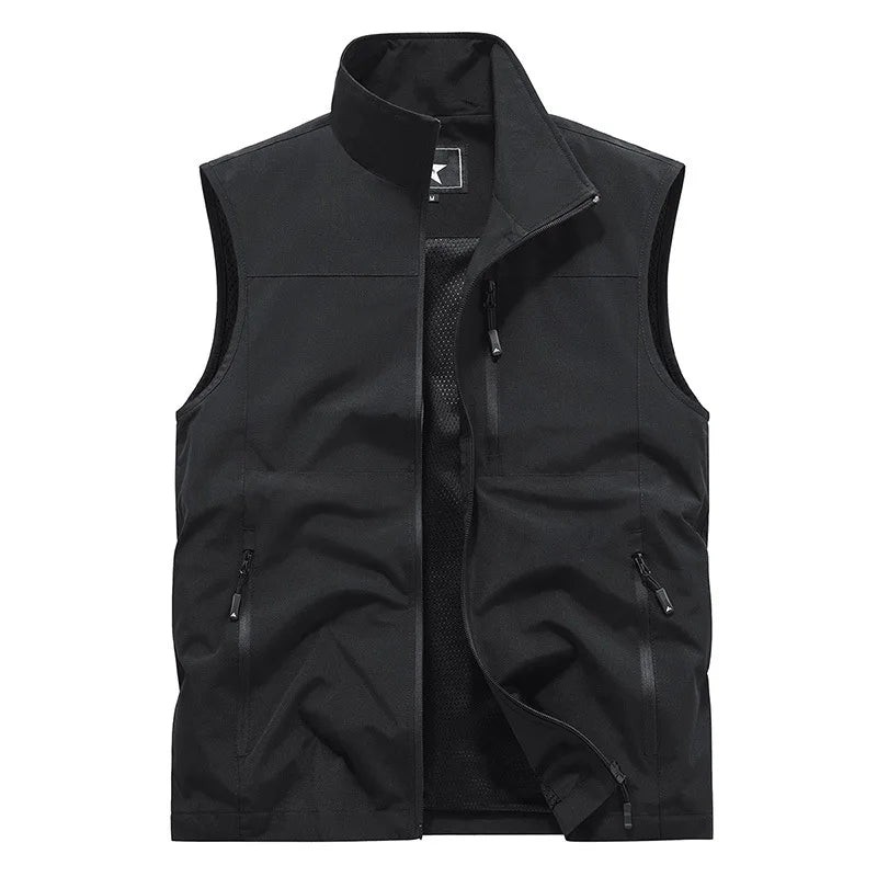 New Summer Men Outdoor Cargo Vests Thin Mesh Breathable Waistcoats Climbing Sleeveless Jackets Male Sportswear Casual Vests 6XL