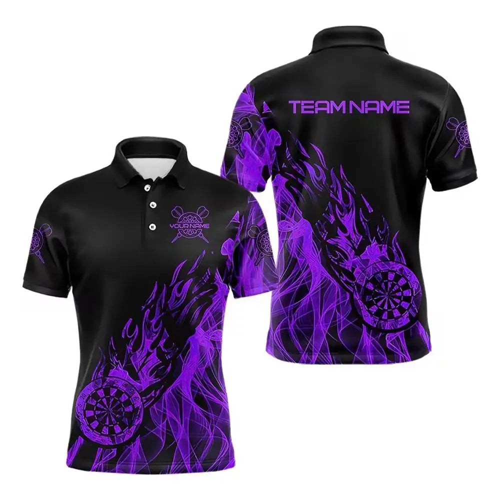 Custom Name Team Name Darts Polo Shirt Men 3D Skull Butterfly Blue Black All Over Print Quick Dry Sports Short Sleeve Golf Tops