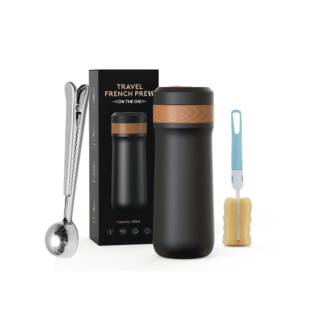 Portable French Press Coffee Tea Mug 12oz with Carry Loop Plastic Stainless Steel French Press Coffee Maker Great Camping Travel