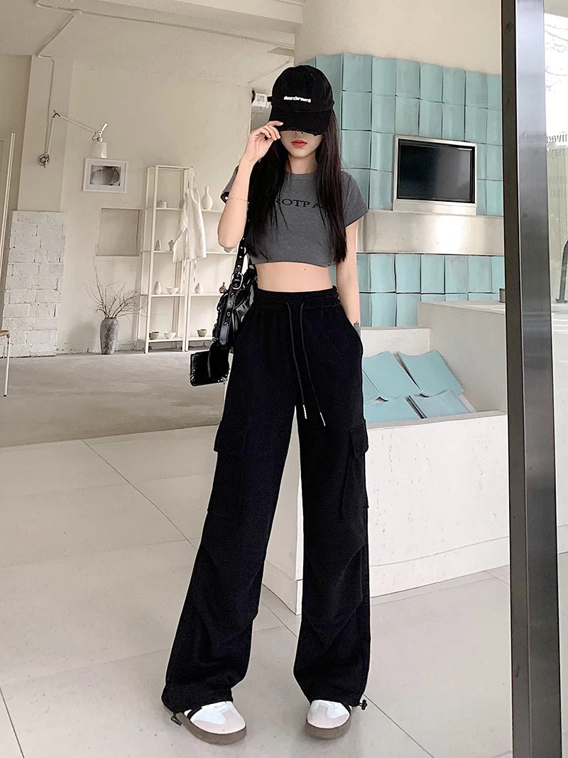 American Drawstring Design Cargo Pants Women Fashion Hip-hop Streetwear Woman Trousers New 2024 Summer All-match Cargo Pants