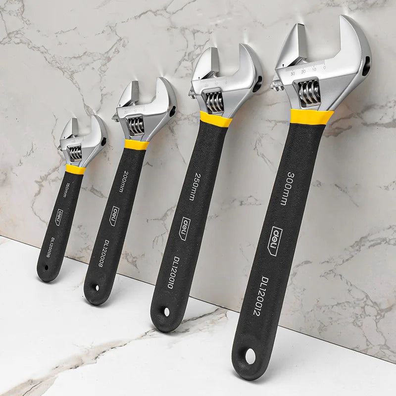 Professional 6/8/10/12 Inch Carbon Steel Wrench, Chrome Plated with Non-Slip TPR Grip for Automotive Repair & Maintenance Tools