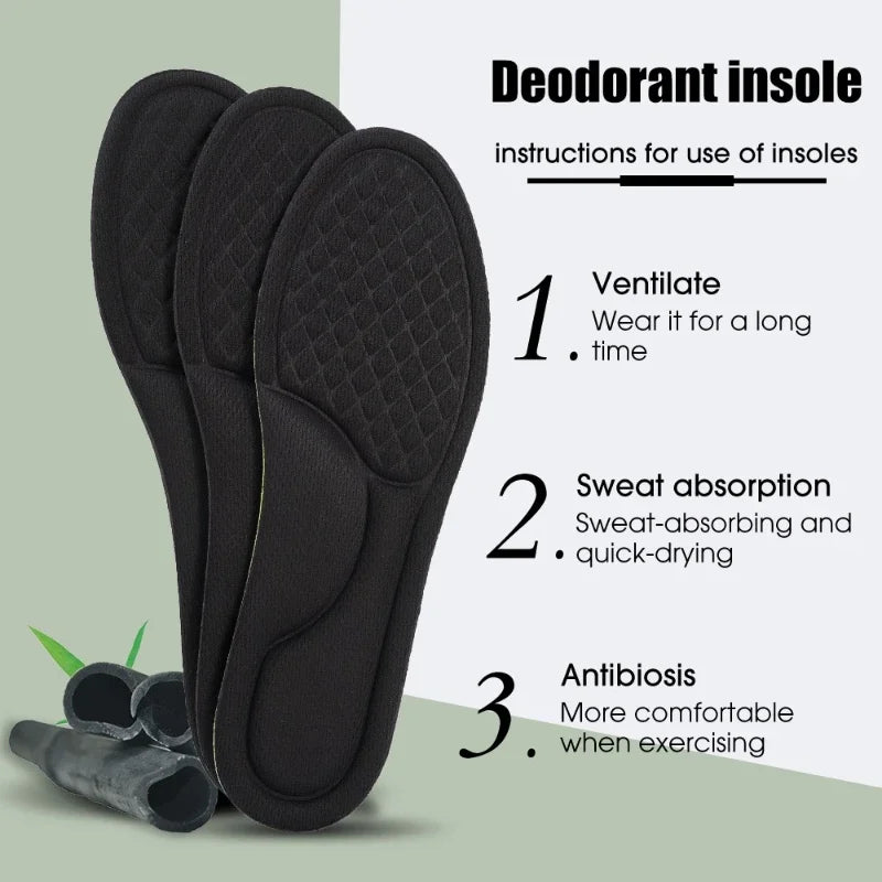 Nano Deodorant Shoe Inserts Breathable Odor Elimination Sports Insoles Sweat Absorbent Anti-smell Shoe Pads for Running Sneakers