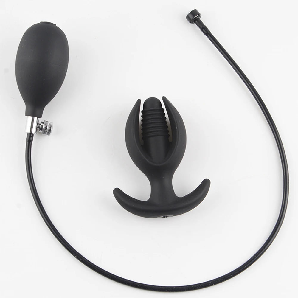 Silicone Magnetic Inflatable Butt Plug with Pump - Black Expandable Anal Stretcher, Prostate Massager Sex Toy for Men Women