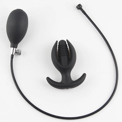 Silicone Magnetic Inflatable Butt Plug with Pump - Black Expandable Anal Stretcher, Prostate Massager Sex Toy for Men Women