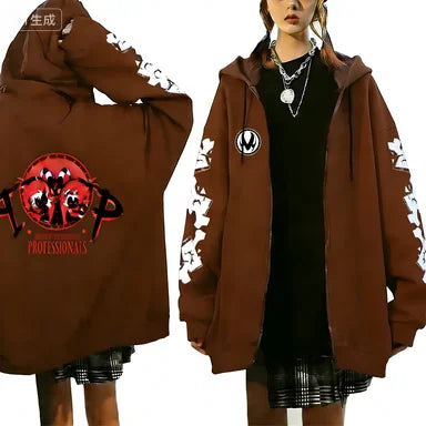 Trendy Anime Hooded Cardigan Unisex Harajuku Style Casual Fashion Long Sleeve Jacket Autumn Winter Fleece Zipper Sweatshirt