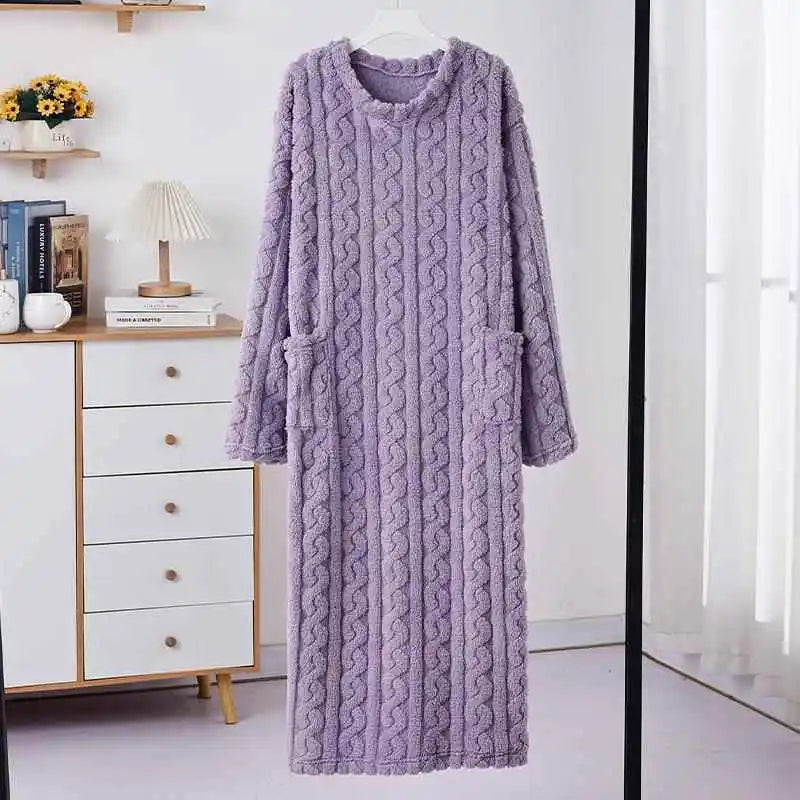 Thick Coral Fleece Robe Women's Sleepwear Long Sleeve Loose Home Clothes Autumn Winter Warm Pyjamas OENY Brand Spring Listing