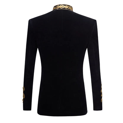 European and American Size Rope Button Three-dimensional Men's Ball Performance Court Dress Noble Retro Velvet Suit Blazer