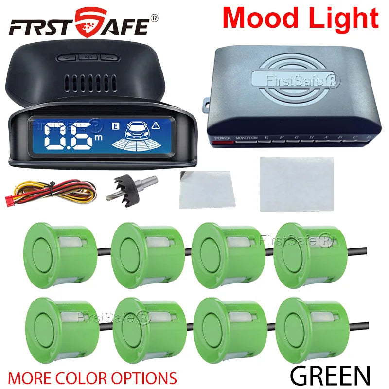 LED Reverse Radar 8 Sensors Backlight Display Voice Prompt Detection System Universal Auto Parking Safety Auxiliary Accessories
