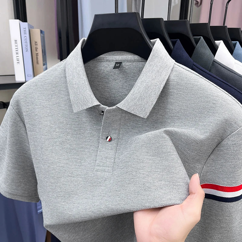 High-end Summer New Pure Cotton Short-sleeve T-shirt, Men's Casual Versatile Polo Shirt with Collar, All-cotton Top, Dad Outfit