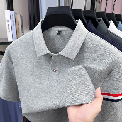 High-end Summer New Pure Cotton Short-sleeve T-shirt, Men's Casual Versatile Polo Shirt with Collar, All-cotton Top, Dad Outfit