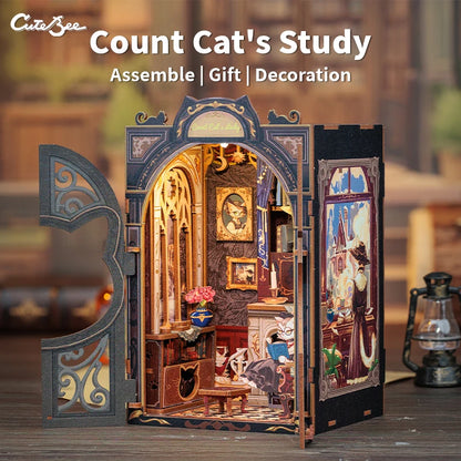 CUTEBEE Bookstore Book Nook with Light DIY Miniature Wooden Dollhouse for Decor Gift Bookshelf Insert Kit 3D Puzzle