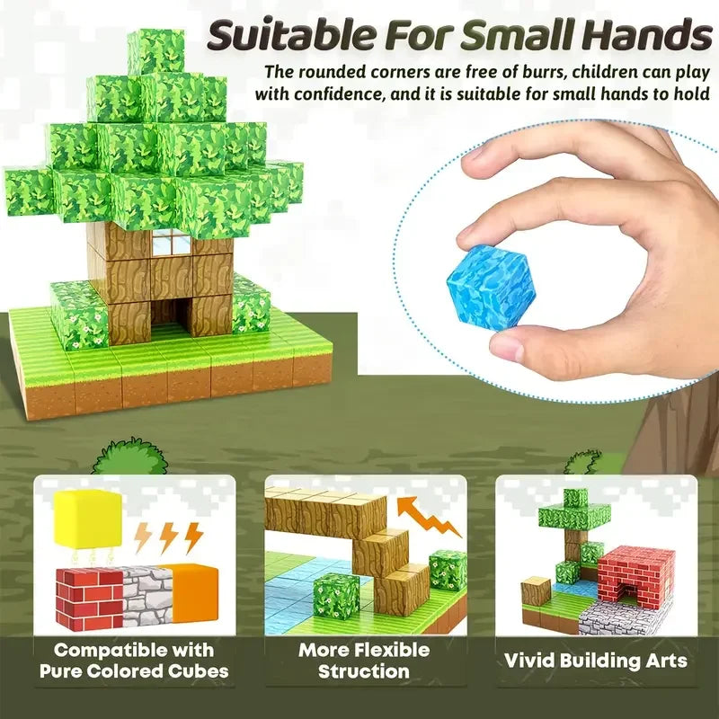 Magnetic Building Block Toy Mine World Creativity Stacking Forest Brick Figure Model Set Educational Kids for Boy Girls Gift