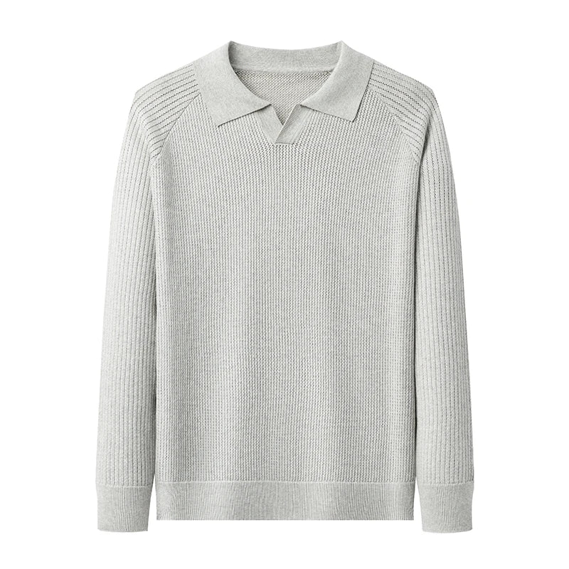 Men's 100% Cotton Long Sleeve Polo Shirt Pineapple Texture Seagull Collar Shape Retaining Wrinkle-Free Hot Seller Casual Fashion