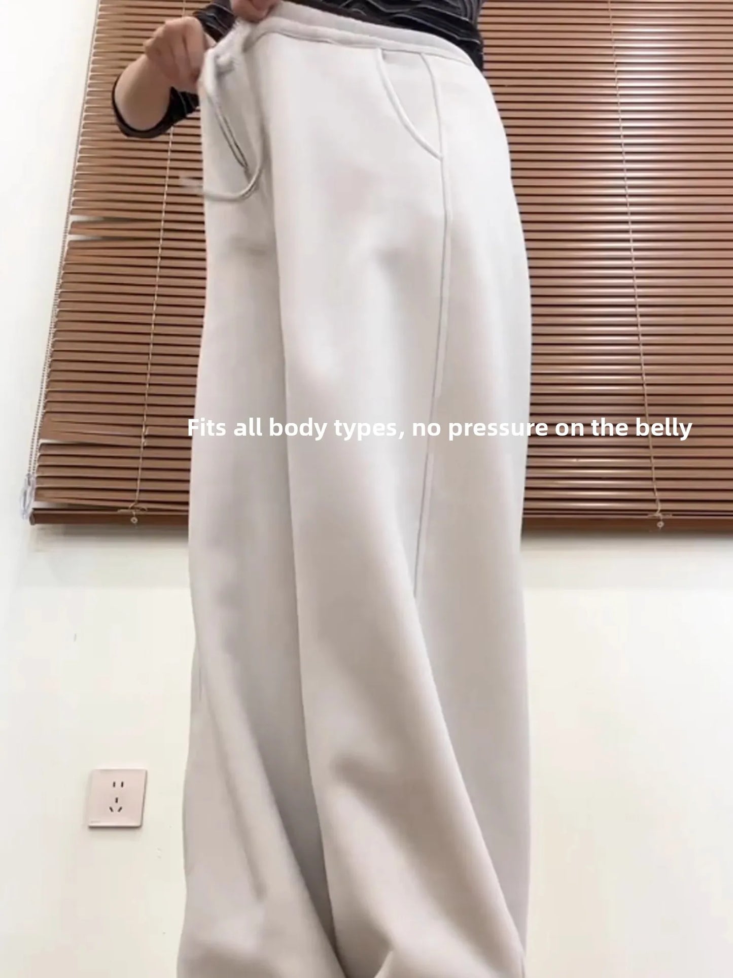 Warm Alpaca Wool Fleece Pants Women's Winter Thickened Fleece High Waist Slim Version Knife-Shape Pants Color Block Design