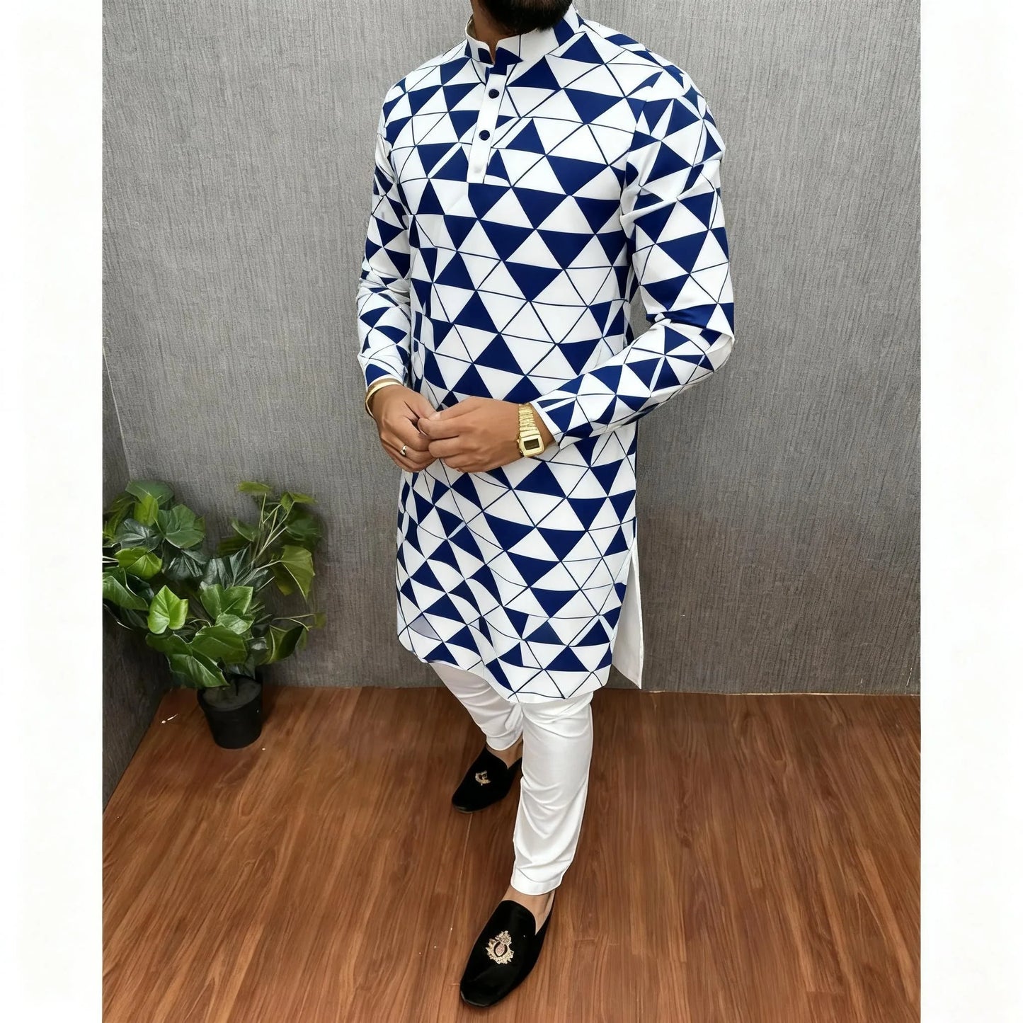 Men Digital Printed Kurta Vardha Regular Mandarin Collar Long Suitable Middle Eastern Tenue Marocaine Homme Men Muslim Clothing