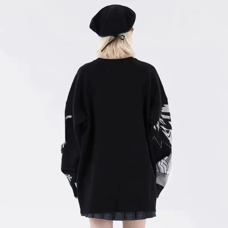 Japanese Style Women Spring Autumn Y2K Hip Hop Streetwear Harajuku Sweater Vintage Anime Girl Knitted Pullover Sweaters Clothes