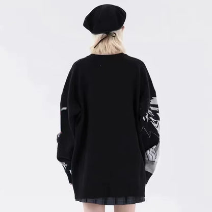 Japanese Style Women Spring Autumn Y2K Hip Hop Streetwear Harajuku Sweater Vintage Anime Girl Knitted Pullover Sweaters Clothes