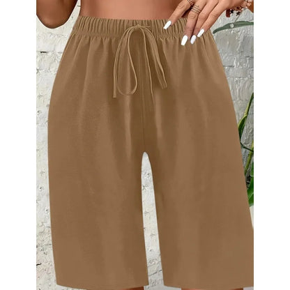 Plus Size 1XL-5XL Women's Fashionable Elastic Waistband Drawstring Loose Casual Comfortable Cropped Pants