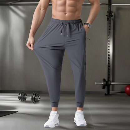 Men's Ice Silk Quick-Dry Pants Summer Lightweight Breathable Joggers with Zipper Pockets Elastic Waist Casual Sports Trousers fo